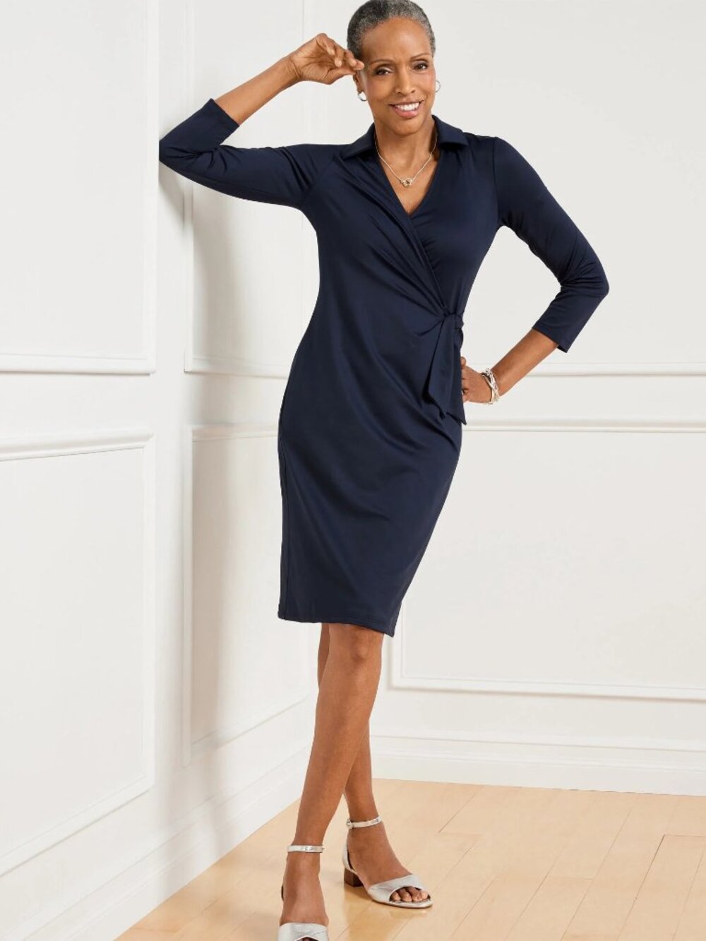 Talbots Effortless Jersey Faux Wrap Dress in Navy Size 1X